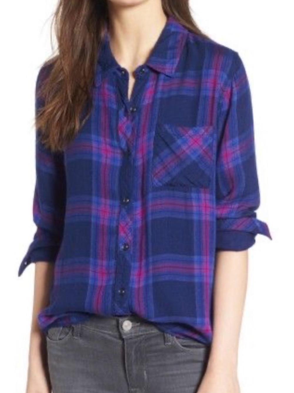 Rails Hunter Navy Ultra Violet Long Sleeve Button Down Shirt